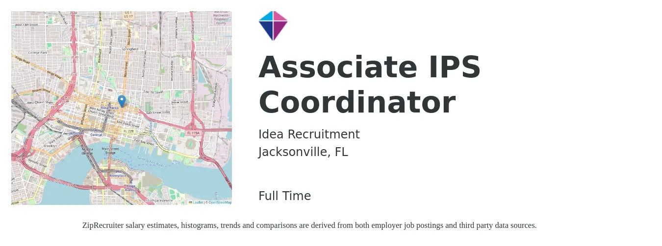 Idea Recruitment job posting for a Associate IPS Coordinator in Jacksonville, FL with a salary of $18 Hourly with a map of Jacksonville location.