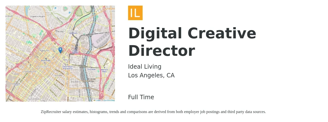Ideal Living job posting for a Digital Creative Director in Los Angeles, CA with a salary of $89,400 to $157,700 Yearly with a map of Los Angeles location.