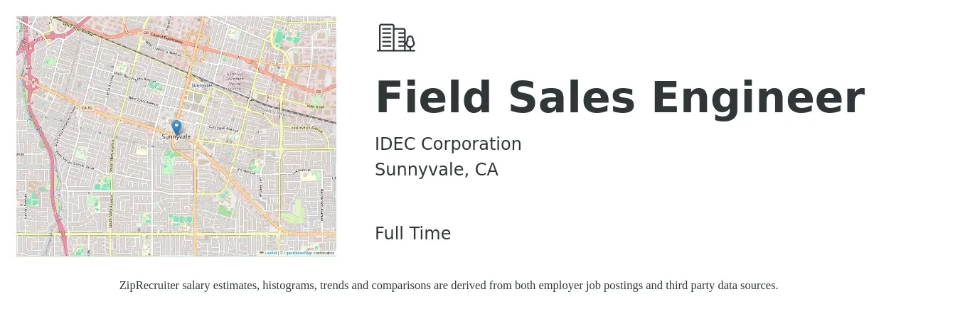 IDEC Corporation job posting for a Field Sales Engineer in Sunnyvale, CA with a salary of $87,100 to $136,000 Yearly with a map of Sunnyvale location.