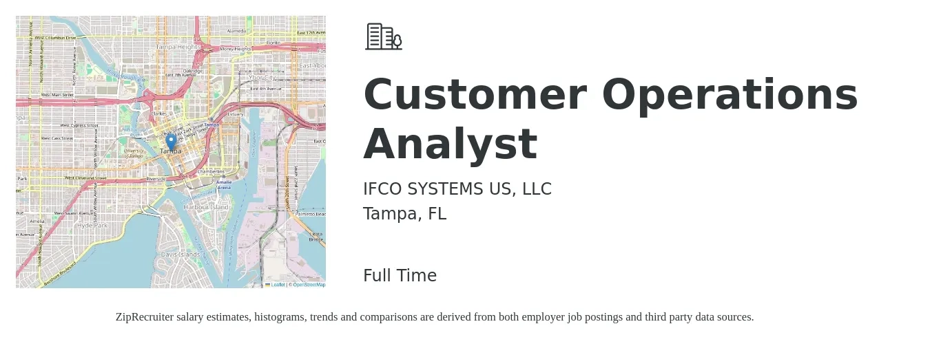 IFCO SYSTEMS US, LLC job posting for a Customer Operations Analyst in Tampa, FL with a salary of $20 to $35 Hourly with a map of Tampa location.