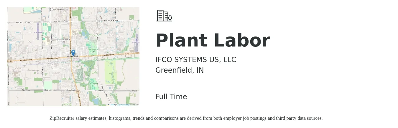 IFCO SYSTEMS US, LLC job posting for a Plant Labor in Greenfield, IN with a salary of $16 to $20 Hourly with a map of Greenfield location.