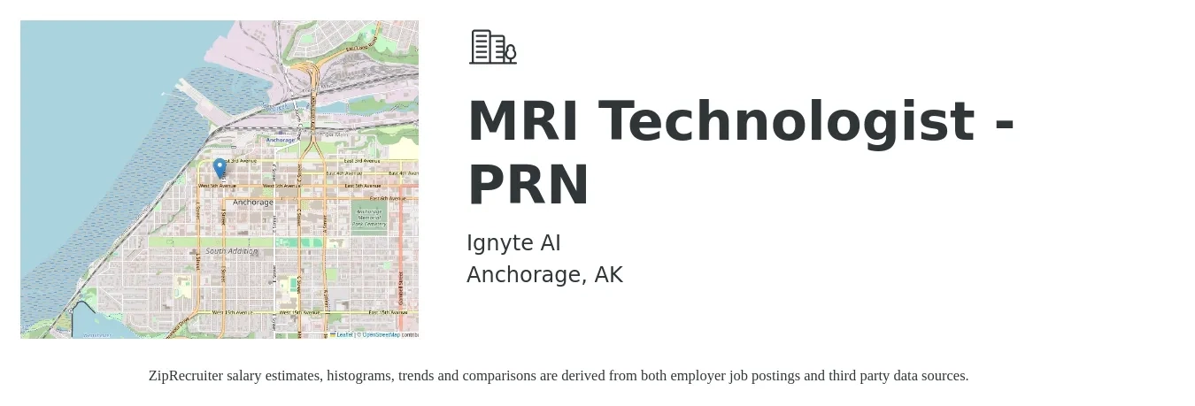 Ignyte AI job posting for a MRI Technologist -PRN in Anchorage, AK with a salary of $1,710 to $2,760 Weekly with a map of Anchorage location.