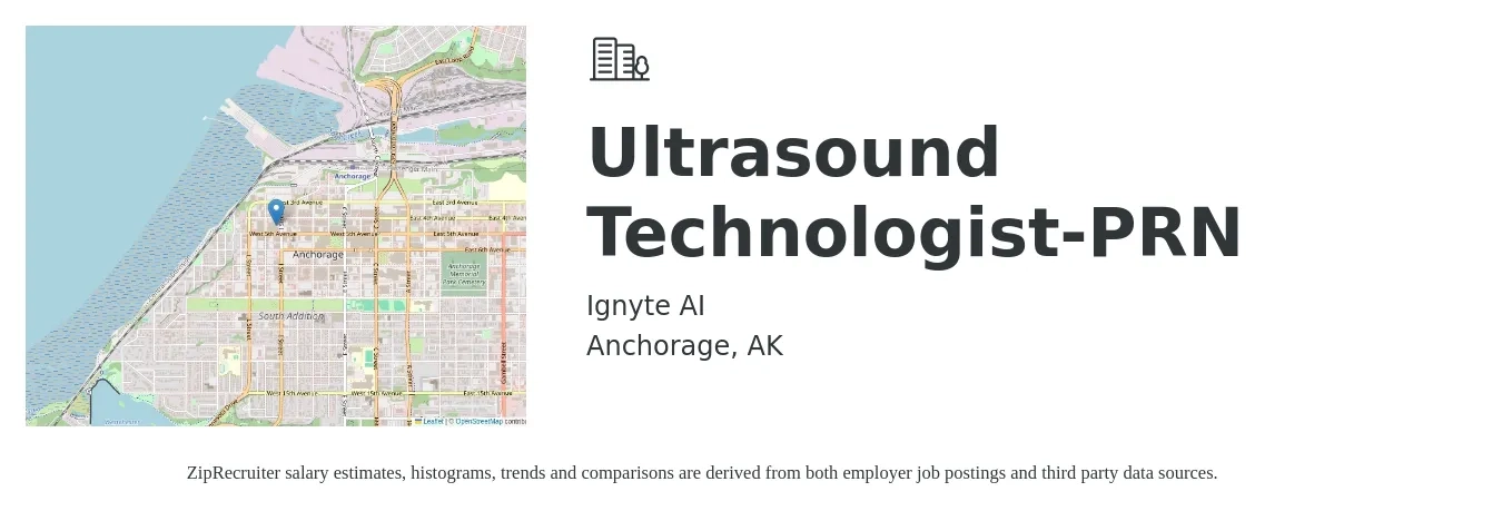 Ignyte AI job posting for a Ultrasound Technologist-PRN in Anchorage, AK with a salary of $1,660 to $2,800 Weekly with a map of Anchorage location.