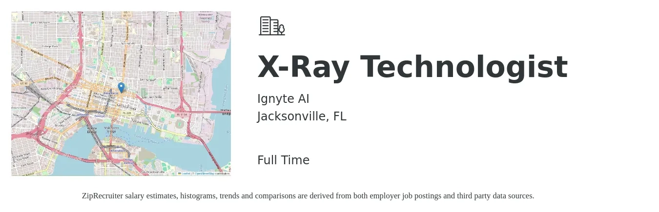 Ignyte AI job posting for a X-Ray Technologist in Jacksonville, FL with a salary of $1,070 to $1,880 Weekly with a map of Jacksonville location.