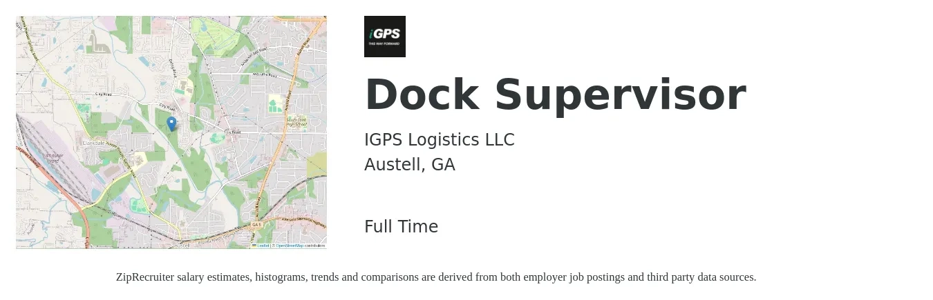 IGPS Logistics LLC job posting for a Dock Supervisor in Austell, GA with a salary of $18 to $26 Hourly with a map of Austell location.