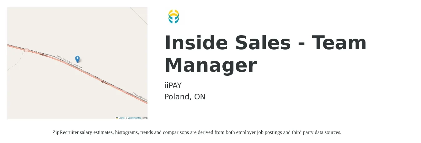 iiPAY job posting for a Inside Sales - Team Manager in Poland, ON with a map of Poland location.