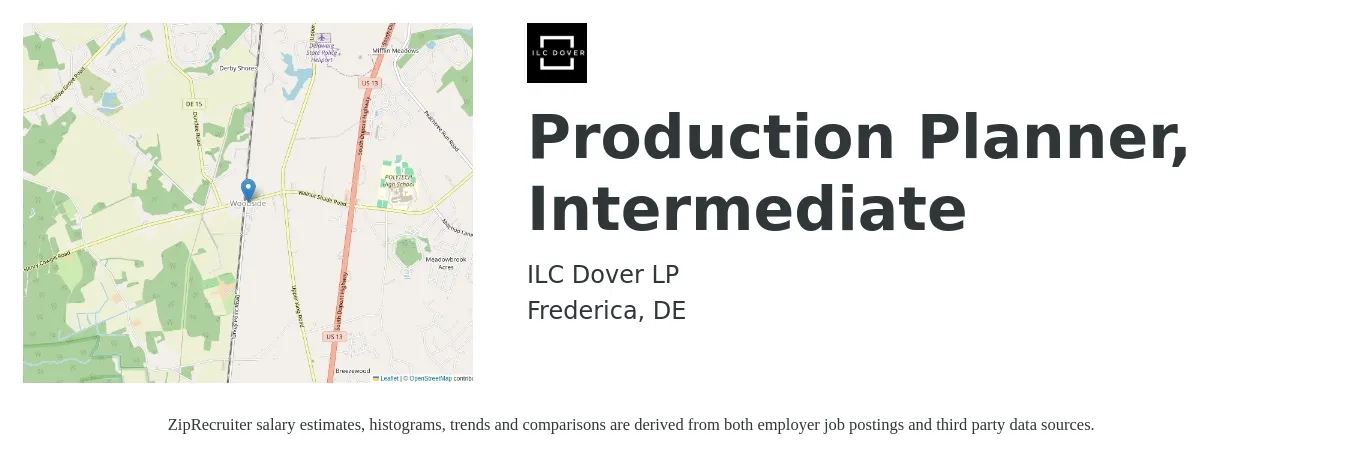 ILC Dover LP job posting for a Production Planner, Intermediate in Frederica, DE with a salary of $25 to $36 Hourly with a map of Frederica location.