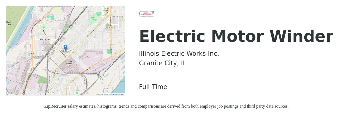 Illinois Electric Works Inc. job posting for a Electric Motor Winder in Granite City, IL with a salary of $21 to $29 Hourly with a map of Granite City location.