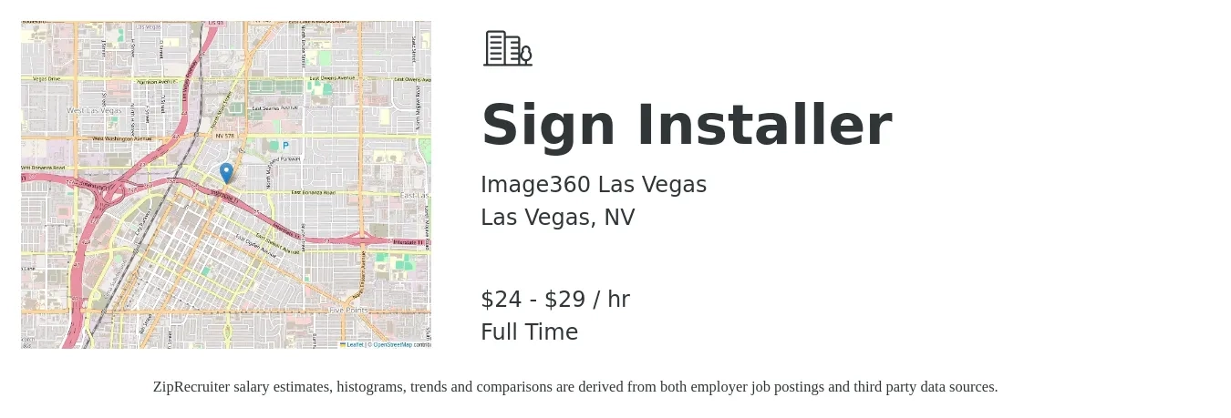 Image360 Las Vegas job posting for a Sign Installer in Las Vegas, NV with a salary of $25 to $31 Hourly with a map of Las Vegas location.