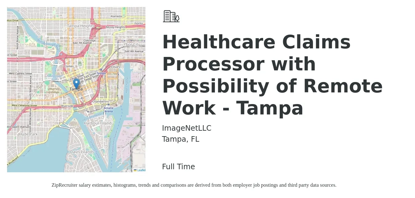 ImageNetLLC job posting for a Healthcare Claims Processor with Possibility of Remote Work - Tampa in Tampa, FL with a salary of $16 to $18 Hourly with a map of Tampa location.