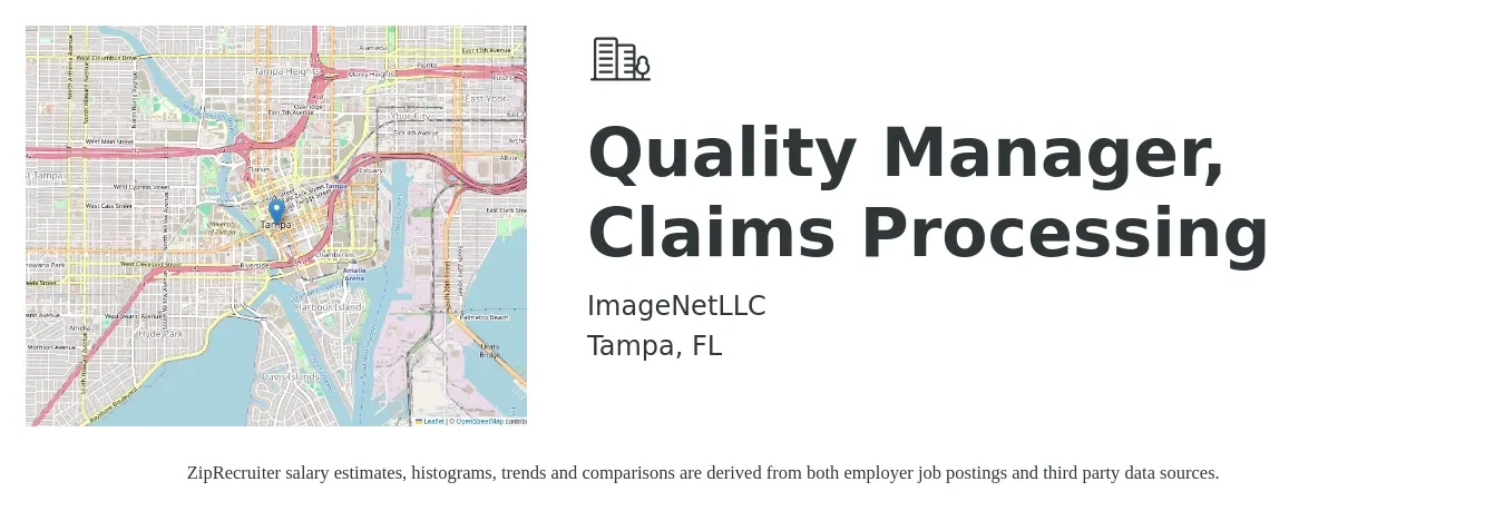 ImageNetLLC job posting for a Quality Manager, Claims Processing in Tampa, FL with a salary of $64,300 to $99,200 Yearly with a map of Tampa location.