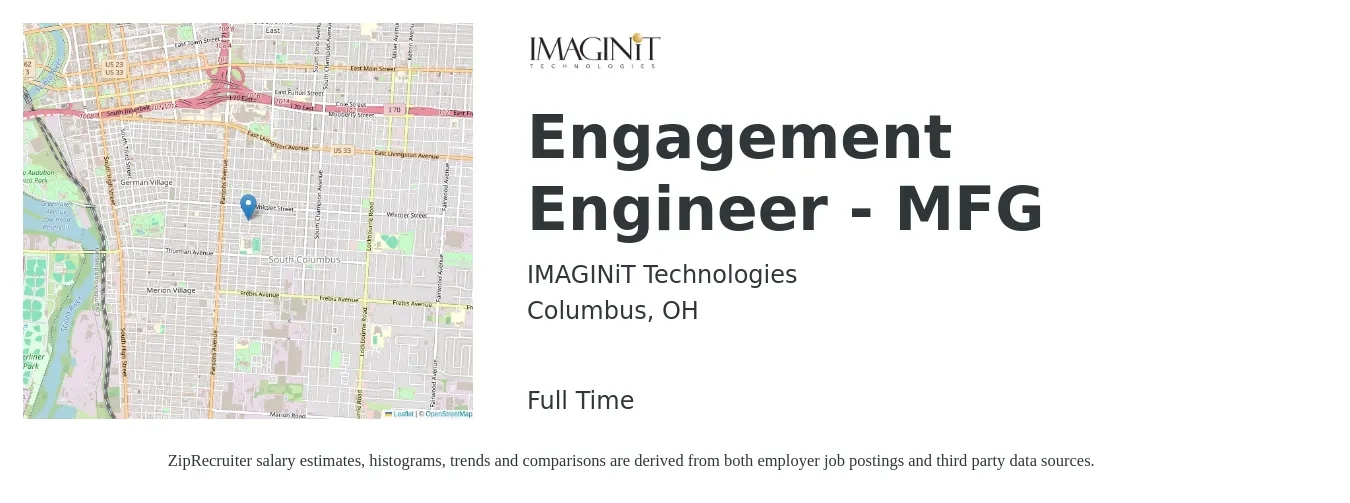 IMAGINiT Technologies job posting for a Engagement Engineer - MFG in Columbus, OH with a salary of $43,500 to $54,100 Yearly with a map of Columbus location.