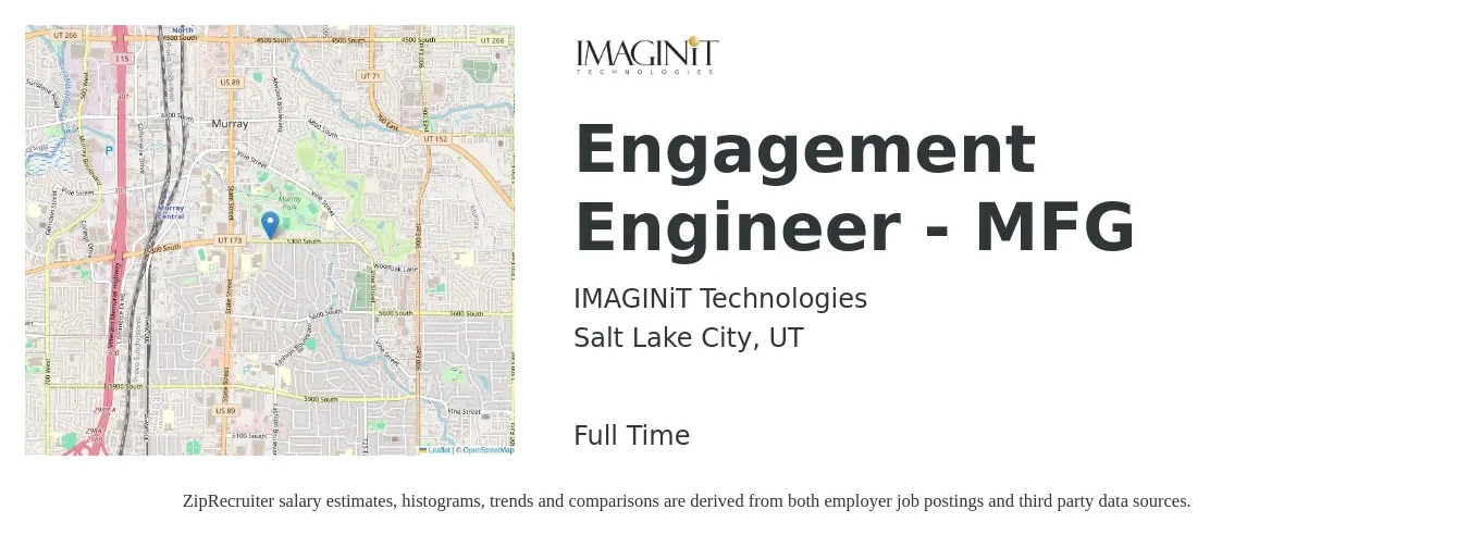 IMAGINiT Technologies job posting for a Engagement Engineer - MFG in Salt Lake City, UT with a salary of $43,500 to $54,200 Yearly with a map of Salt Lake City location.