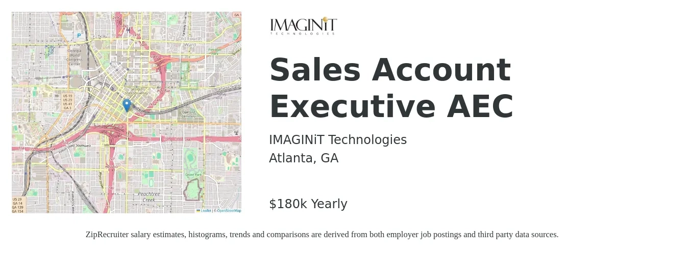 IMAGINiT Technologies job posting for a Sales Account Executive AEC in Atlanta, GA with a salary of $51,400 to $80,800 Yearly with a map of Atlanta location.