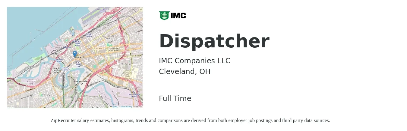 IMC Companies LLC job posting for a Dispatcher in Cleveland, OH with a salary of $17 to $24 Hourly with a map of Cleveland location.