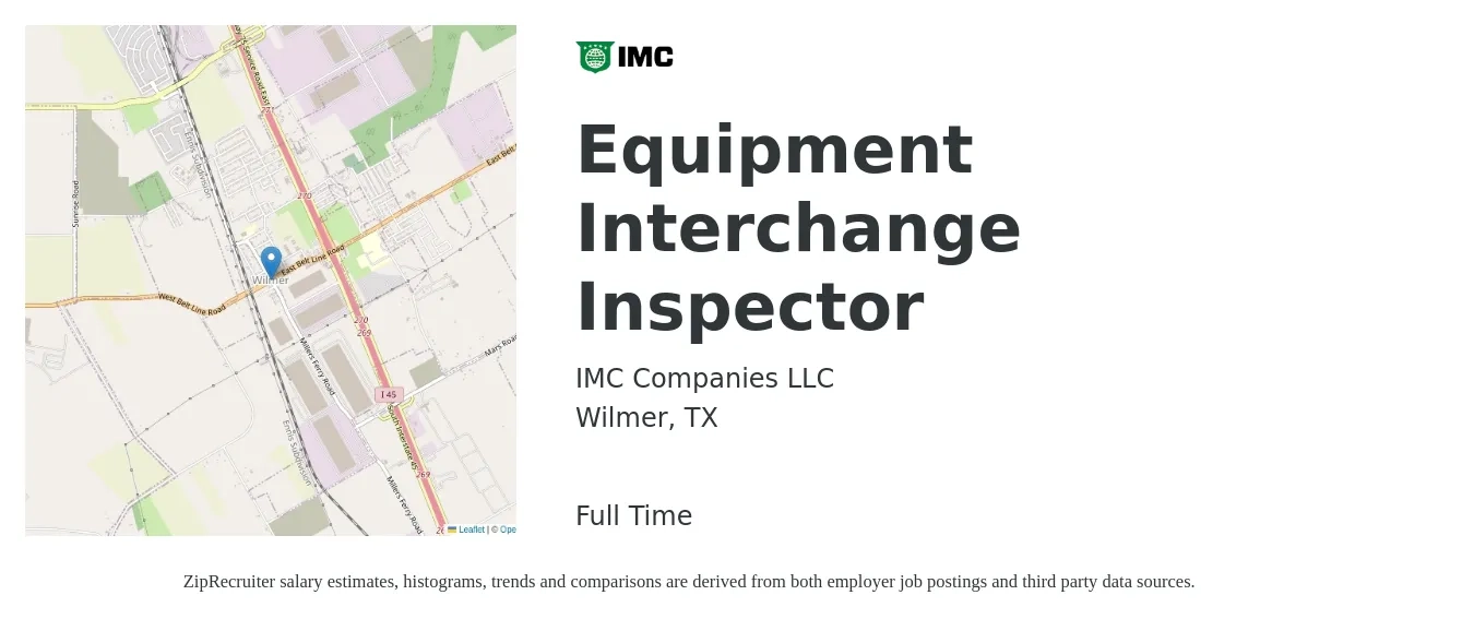 IMC Companies LLC job posting for a Equipment Interchange Inspector in Wilmer, TX with a salary of $27 to $28 Hourly with a map of Wilmer location.