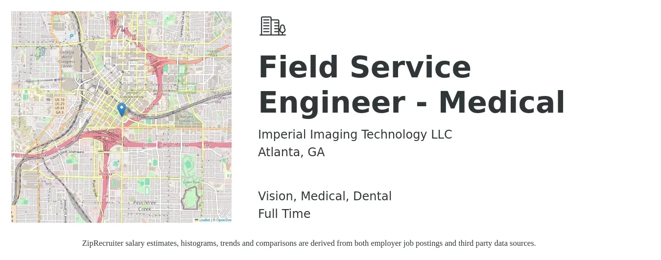 Imperial Imaging Technology LLC job posting for a Field Service Engineer - Medical in Atlanta, GA with a salary of $54,800 to $81,300 Yearly and benefits including dental, life_insurance, medical, pto, retirement, and vision with a map of Atlanta location.