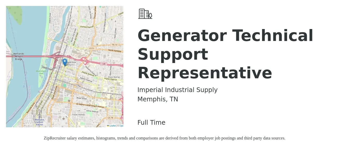 Imperial Industrial Supply job posting for a Generator Technical Support Representative in Memphis, TN with a salary of $23 Hourly with a map of Memphis location.