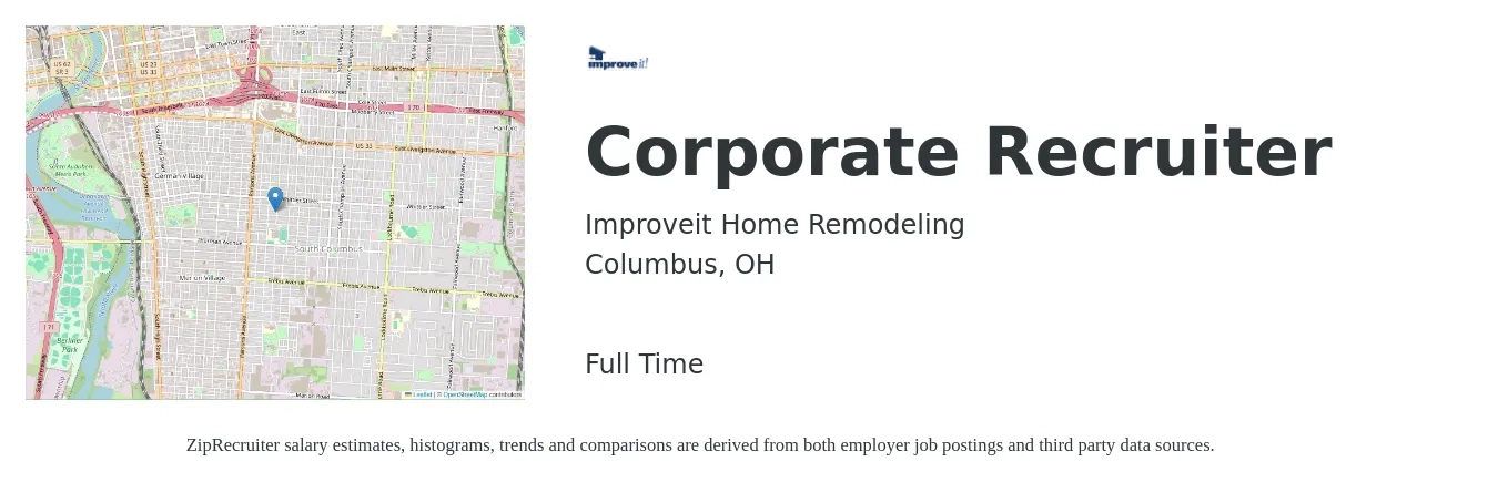 Improveit Home Remodeling job posting for a Corporate Recruiter in Columbus, OH with a salary of $50,000 to $55,000 Yearly with a map of Columbus location.