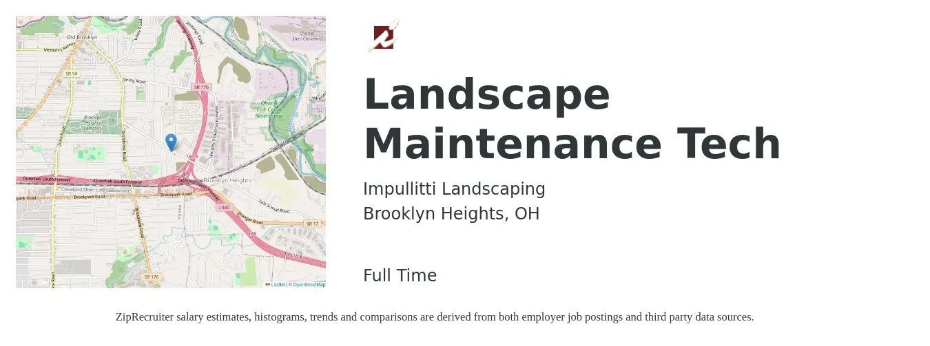 Impullitti Landscaping job posting for a Landscape Maintenance Tech in Brooklyn Heights, OH with a salary of $16 to $20 Hourly with a map of Brooklyn Heights location.