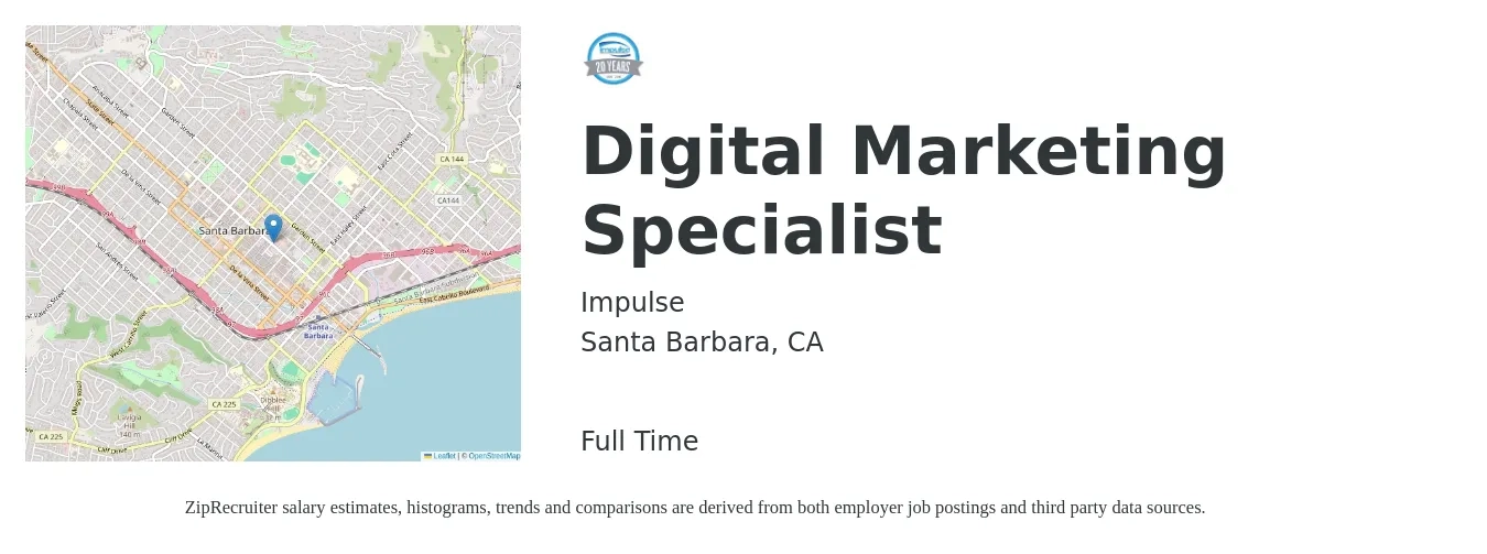 Impulse job posting for a Digital Marketing Specialist in Santa Barbara, CA with a salary of $25 to $35 Hourly with a map of Santa Barbara location.