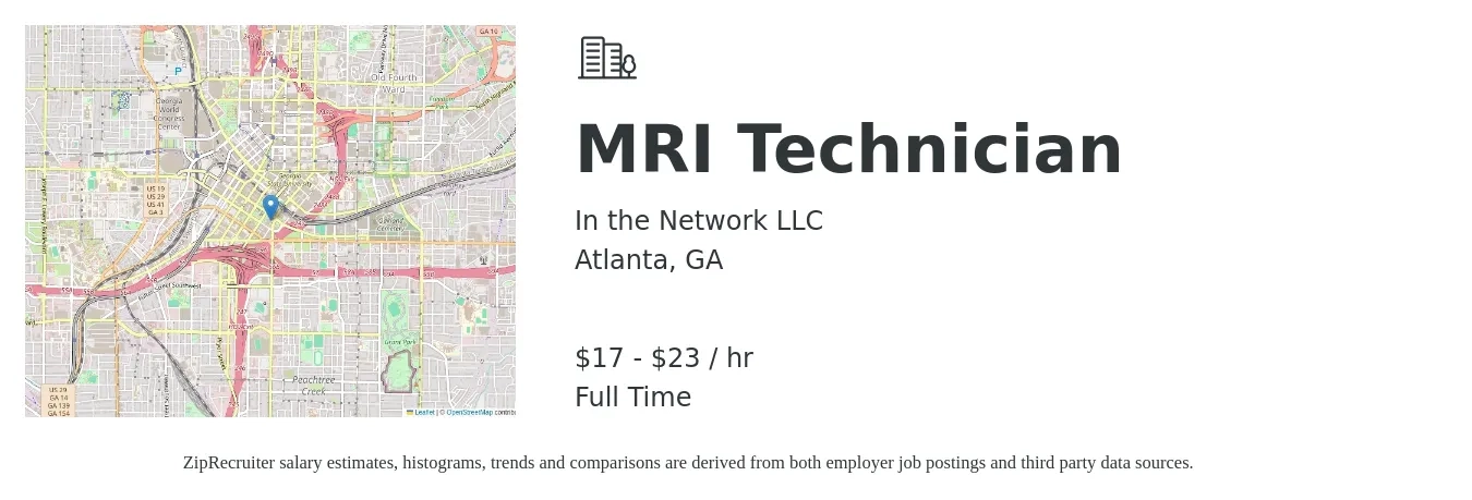 In the Network LLC job posting for a MRI Technician in Atlanta, GA with a salary of $18 to $24 Hourly with a map of Atlanta location.
