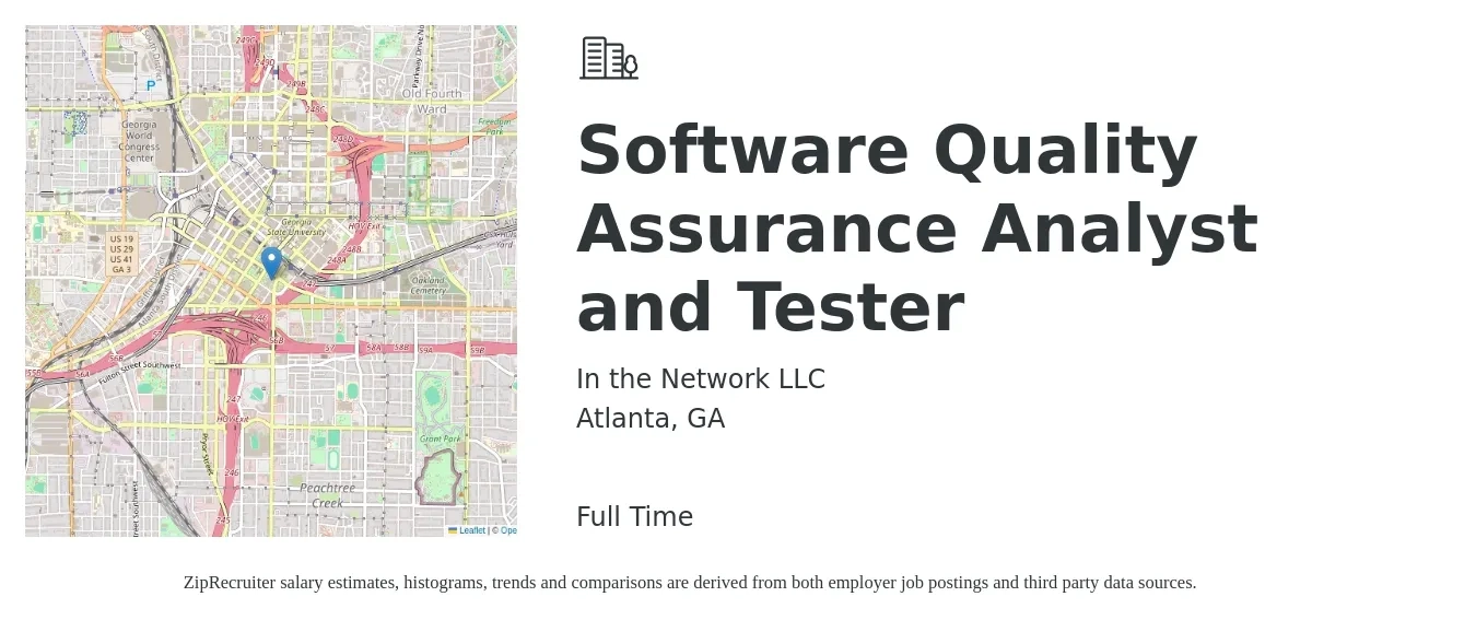 In the Network LLC job posting for a Software Quality Assurance Analyst and Tester in Atlanta, GA with a salary of $28 to $49 Hourly with a map of Atlanta location.