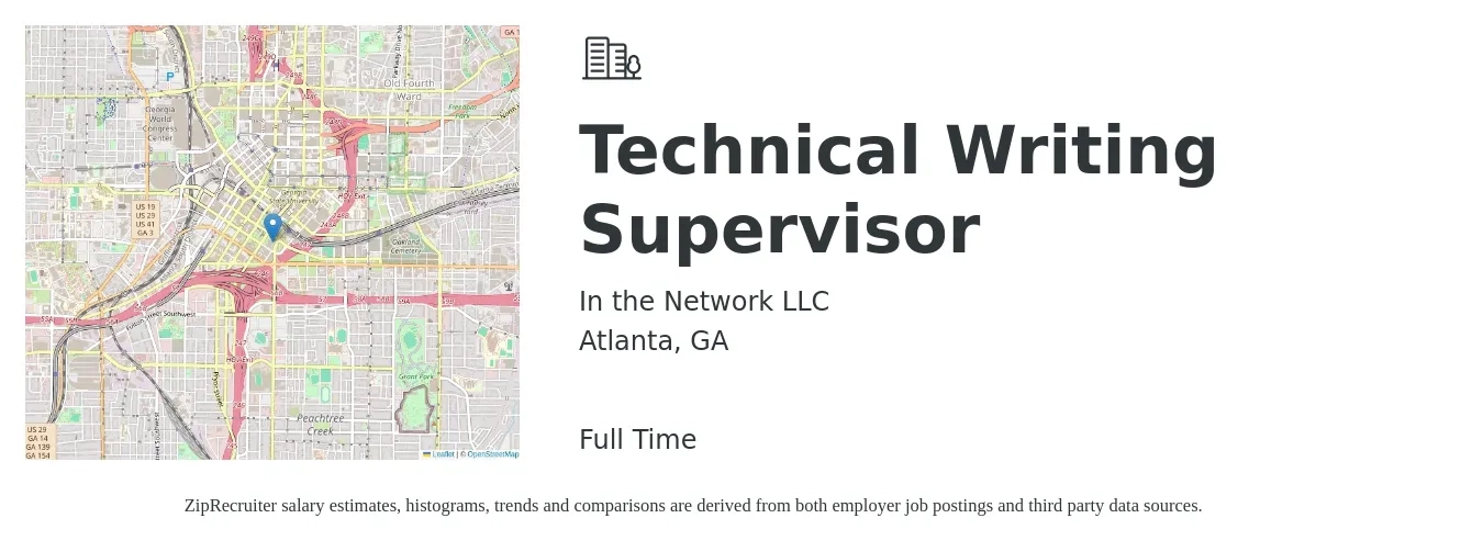 In the Network LLC job posting for a Technical Writing Supervisor in Atlanta, GA with a salary of $112,000 to $174,100 Yearly with a map of Atlanta location.