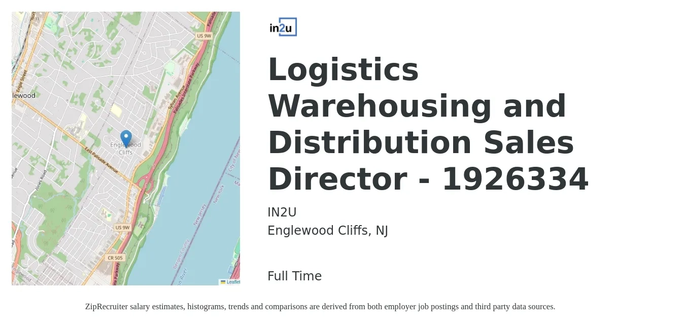 IN2U job posting for a Logistics Warehousing and Distribution Sales Director - 1926334 in Englewood Cliffs, NJ with a salary of $98,400 to $143,800 Yearly with a map of Englewood Cliffs location.