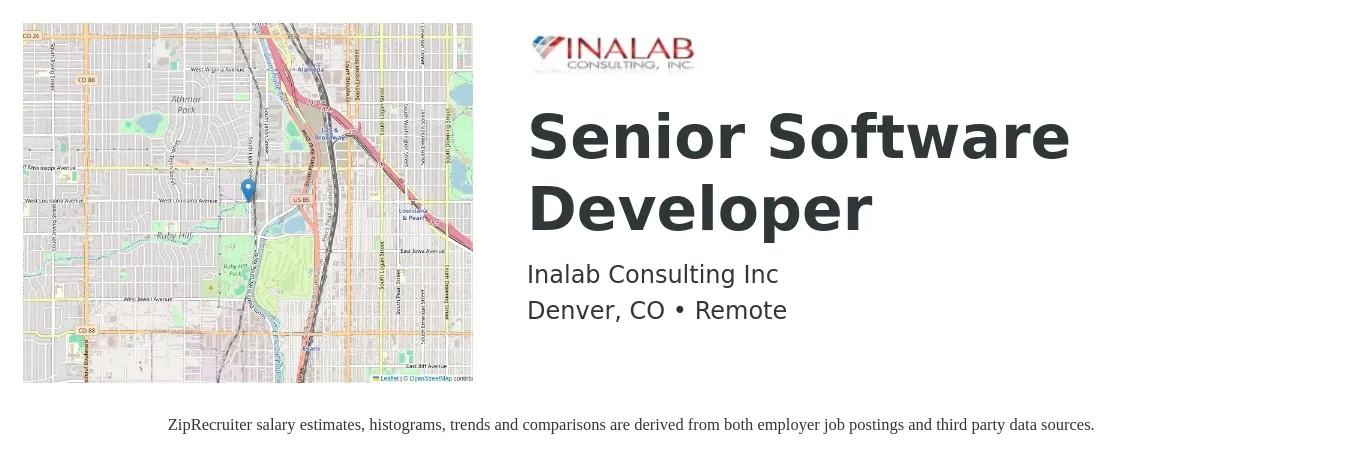 Inalab Consulting Inc job posting for a Senior Software Developer in Denver, CO with a salary of $56 to $74 Hourly with a map of Denver location.