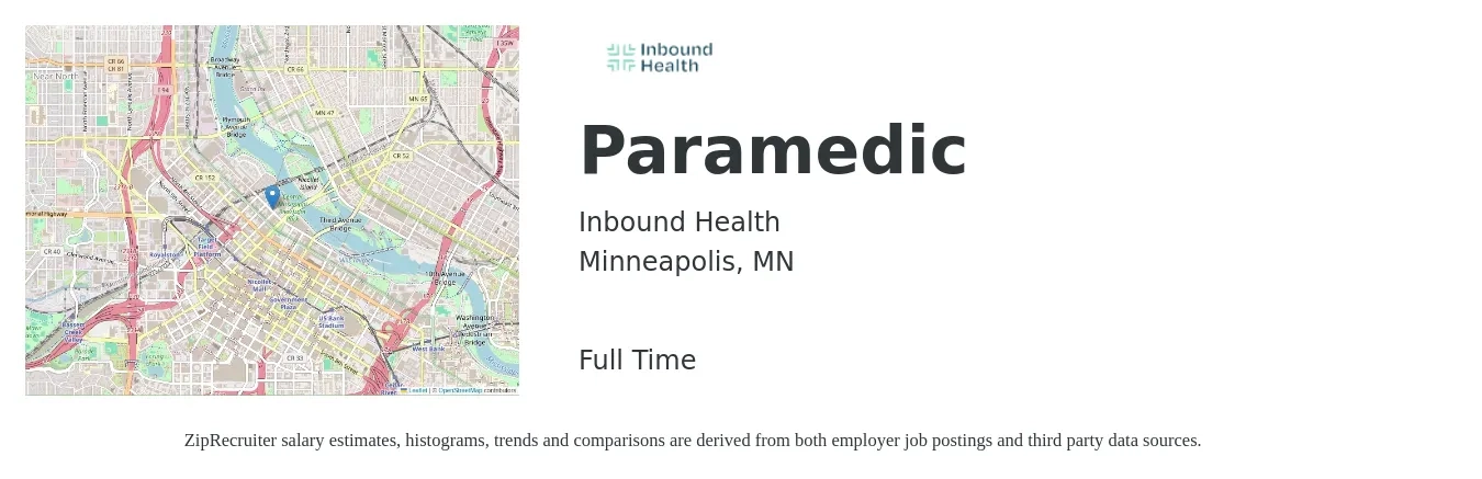 Inbound Health job posting for a Paramedic in Minneapolis, MN with a salary of $23 to $32 Hourly with a map of Minneapolis location.
