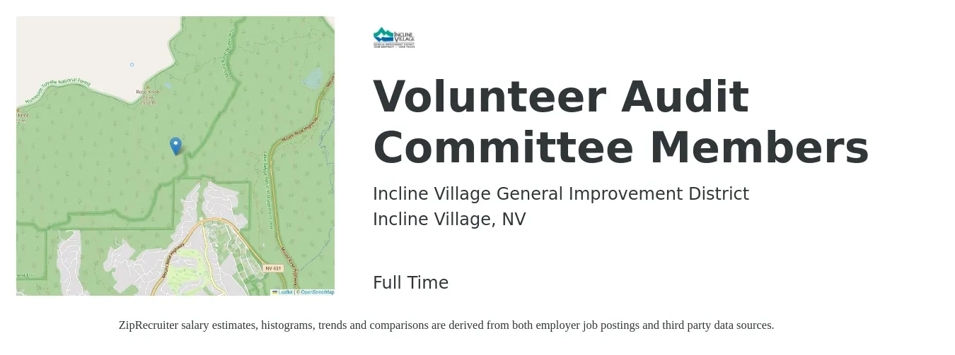 Incline Village General Improvement District job posting for a Volunteer Audit Committee Members in Incline Village, NV with a salary of $121,000 to $183,700 Yearly with a map of Incline Village location.