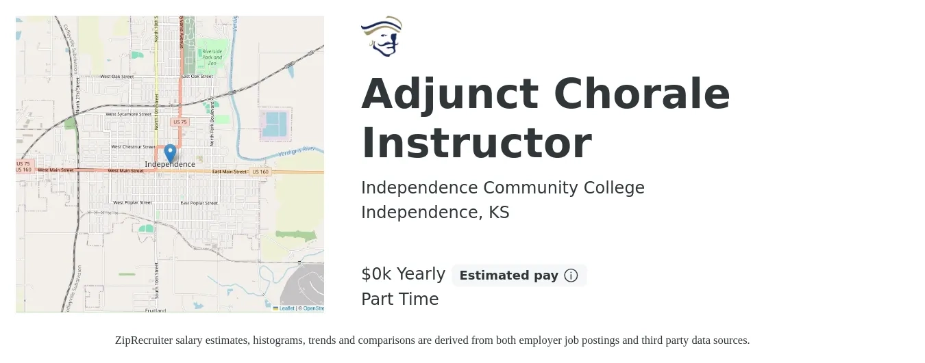 Independence Community College job posting for a Adjunct Chorale Instructor in Independence, KS with a salary of $675 Yearly with a map of Independence location.