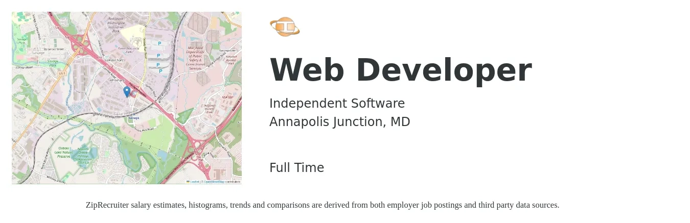 Independent Software job posting for a Web Developer in Annapolis Junction, MD with a salary of $37 to $58 Hourly with a map of Annapolis Junction location.