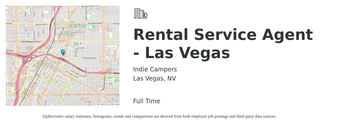 Indie Campers job posting for a Rental Service Agent - Las Vegas in Las Vegas, NV with a salary of $16 to $20 Hourly with a map of Las Vegas location.