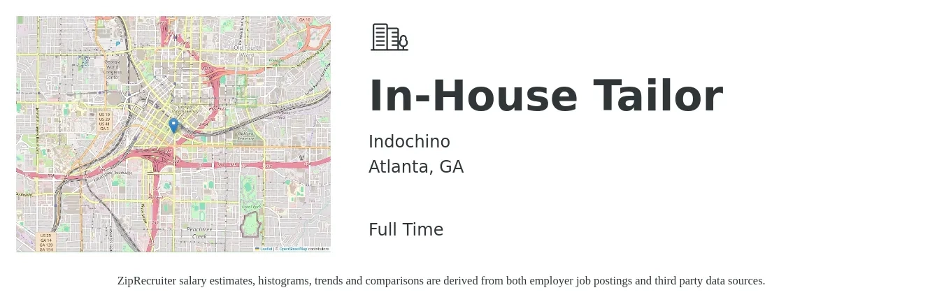 Indochino job posting for a In-House Tailor in Atlanta, GA with a salary of $17 to $25 Hourly with a map of Atlanta location.