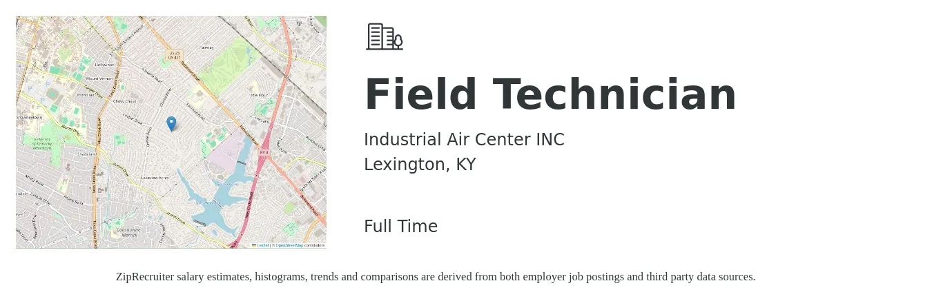 Industrial Air Center INC job posting for a Field Technician in Lexington, KY with a salary of $17 to $23 Hourly with a map of Lexington location.