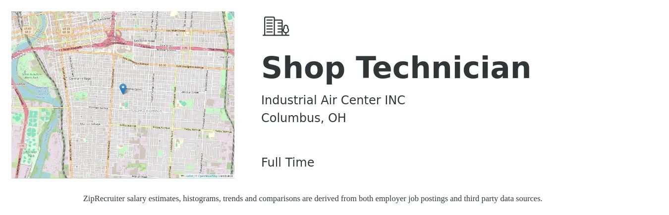 Industrial Air Center INC job posting for a Shop Technician in Columbus, OH with a salary of $17 to $24 Hourly with a map of Columbus location.