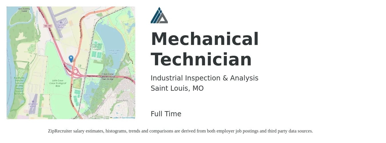 Industrial Inspection & Analysis job posting for a Mechanical Technician in Saint Louis, MO with a salary of $19 to $28 Hourly with a map of Saint Louis location.