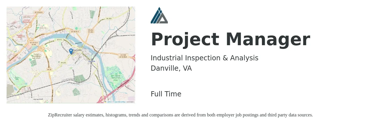 Industrial Inspection & Analysis job posting for a Project Manager in Danville, VA with a salary of $72,900 to $114,200 Yearly with a map of Danville location.