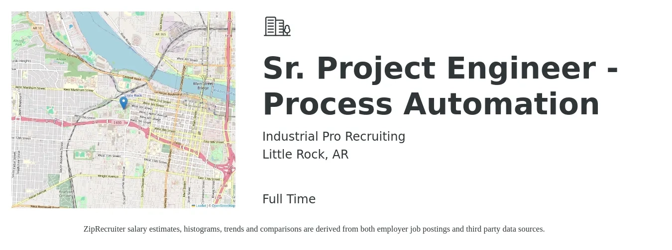 Industrial Pro Recruiting job posting for a Sr. Project Engineer - Process Automation in Little Rock, AR with a salary of $87,900 to $115,300 Yearly with a map of Little Rock location.