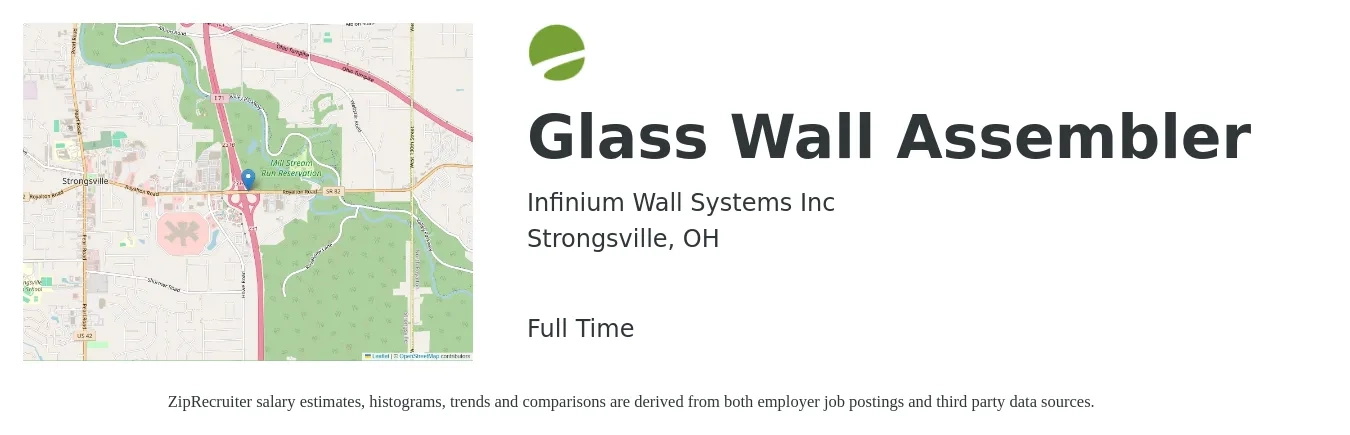 Infinium Wall Systems Inc job posting for a Glass Wall Assembler in Strongsville, OH with a salary of $15 to $23 Hourly with a map of Strongsville location.