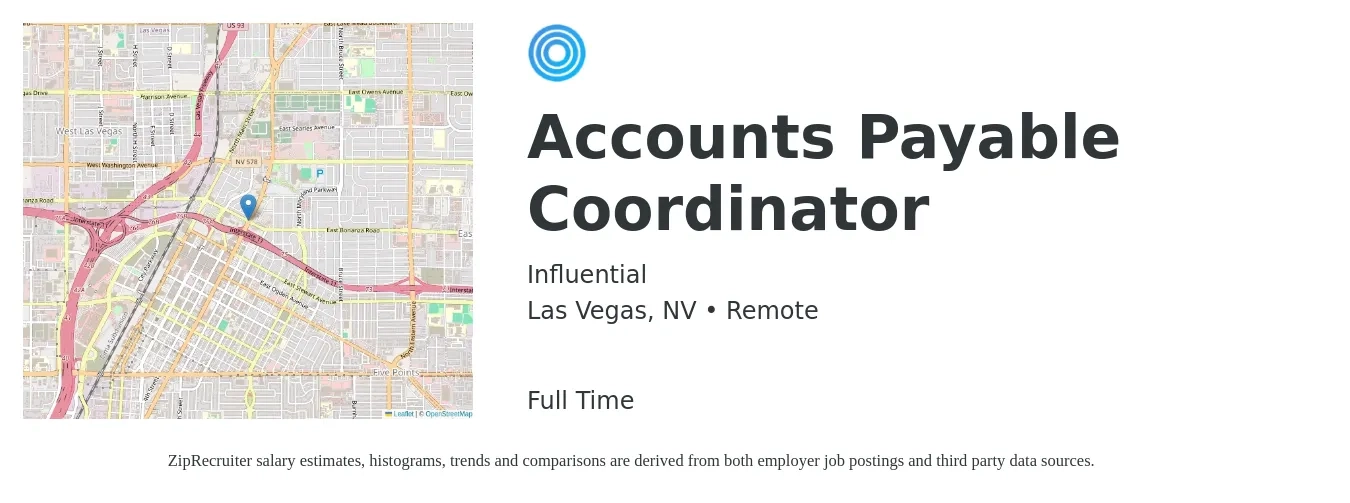 Influential job posting for a Accounts Payable Coordinator in Las Vegas, NV with a salary of $19 to $25 Hourly with a map of Las Vegas location.