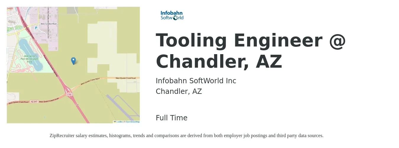 Infobahn SoftWorld Inc job posting for a Tooling Engineer @ Chandler, AZ in Chandler, AZ with a salary of $80,700 to $119,600 Yearly with a map of Chandler location.