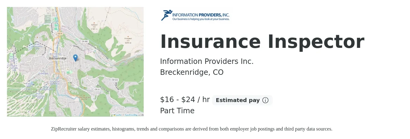Information Providers Inc. job posting for a Insurance Inspector in Breckenridge, CO with a salary of $17 to $25 Hourly with a map of Breckenridge location.