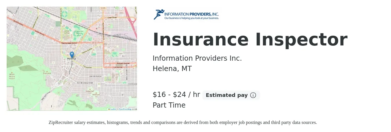 Information Providers Inc. job posting for a Insurance Inspector in Helena, MT with a salary of $17 to $25 Hourly with a map of Helena location.