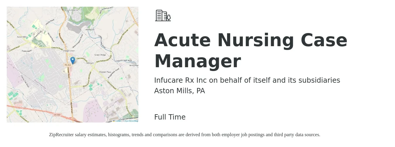 Infucare Rx Inc on behalf of itself and its subsidiaries job posting for a Acute Nursing Case Manager in Aston Mills, PA with a salary of $35 to $56 Hourly with a map of Aston Mills location.
