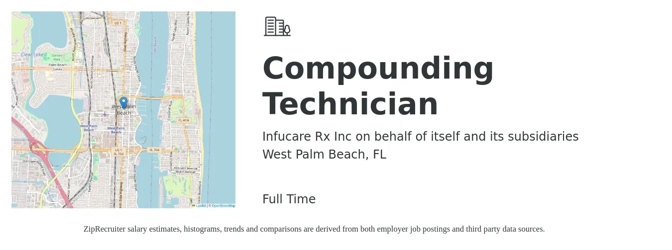 Infucare Rx Inc on behalf of itself and its subsidiaries job posting for a Compounding Technician in West Palm Beach, FL with a salary of $17 to $23 Hourly with a map of West Palm Beach location.
