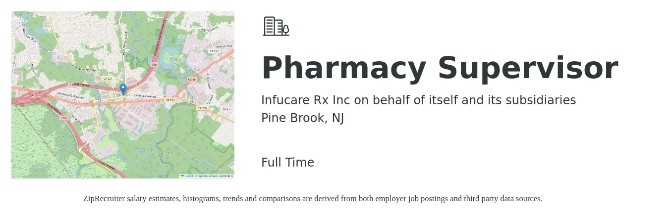 Infucare Rx Inc on behalf of itself and its subsidiaries job posting for a Pharmacy Supervisor in Pine Brook, NJ with a salary of $66 to $78 Hourly with a map of Pine Brook location.