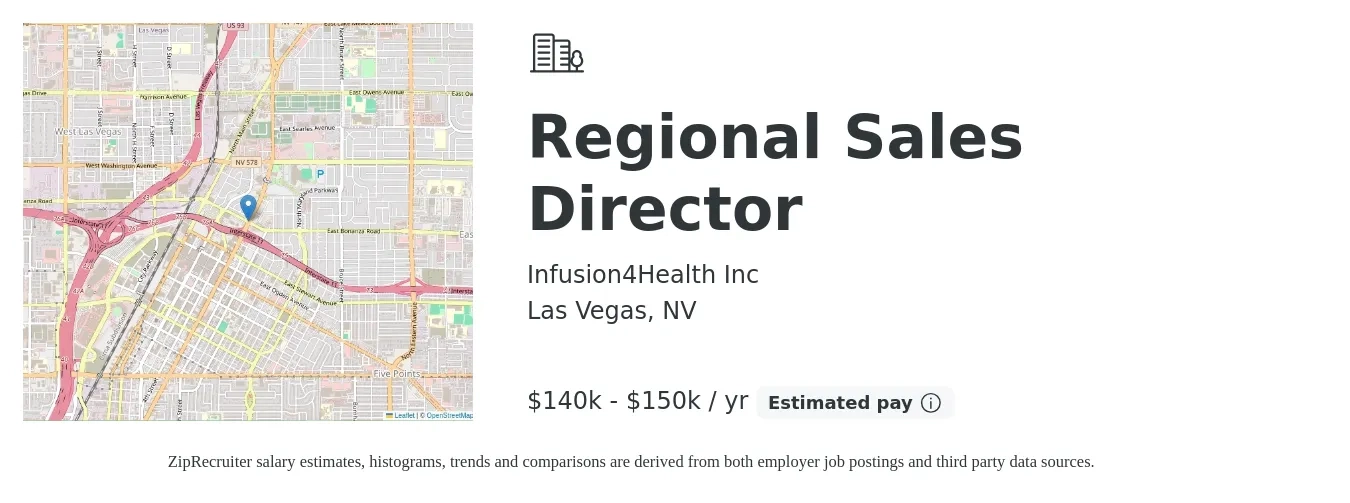 Infusion4Health Inc job posting for a Regional Sales Director in Las Vegas, NV with a salary of $140,000 to $150,000 Yearly with a map of Las Vegas location.